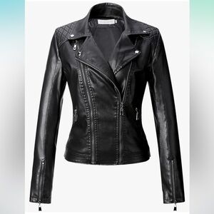 Women's Slim Faux Leather Motorcycle Biker Jacket Outerwear